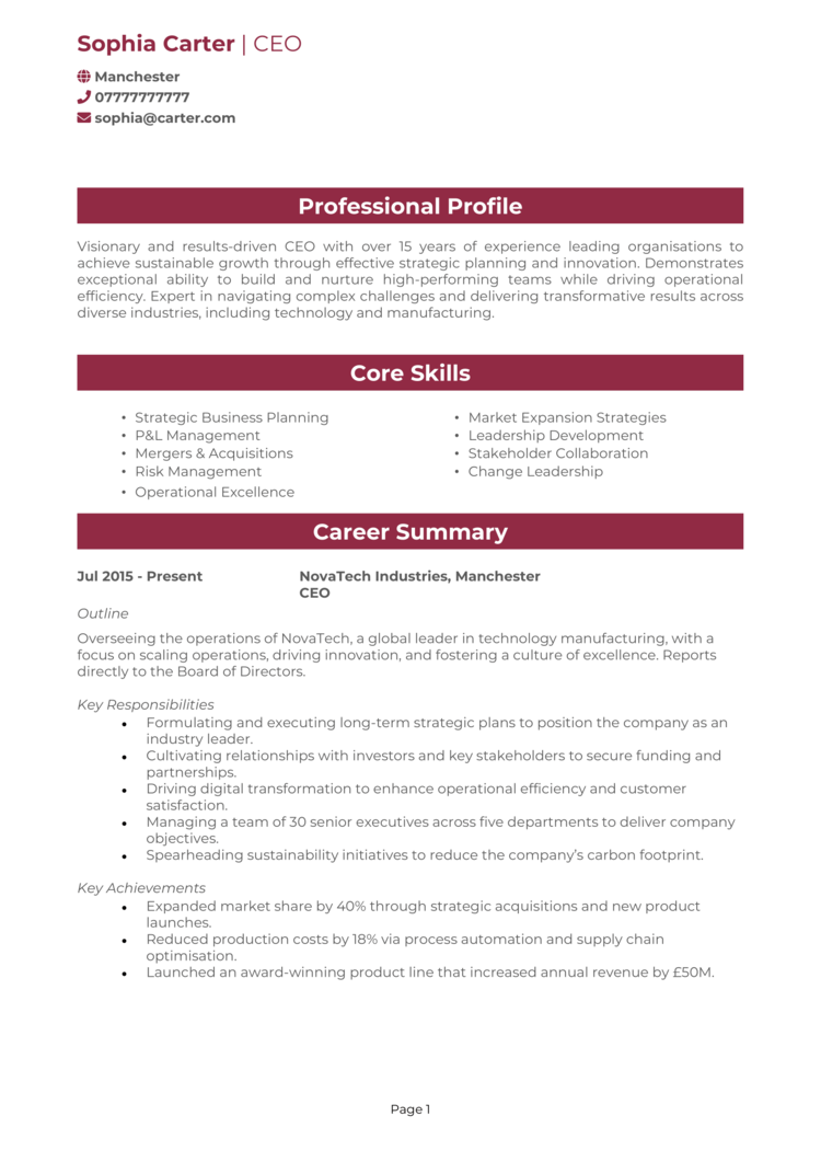 Global CEO CV