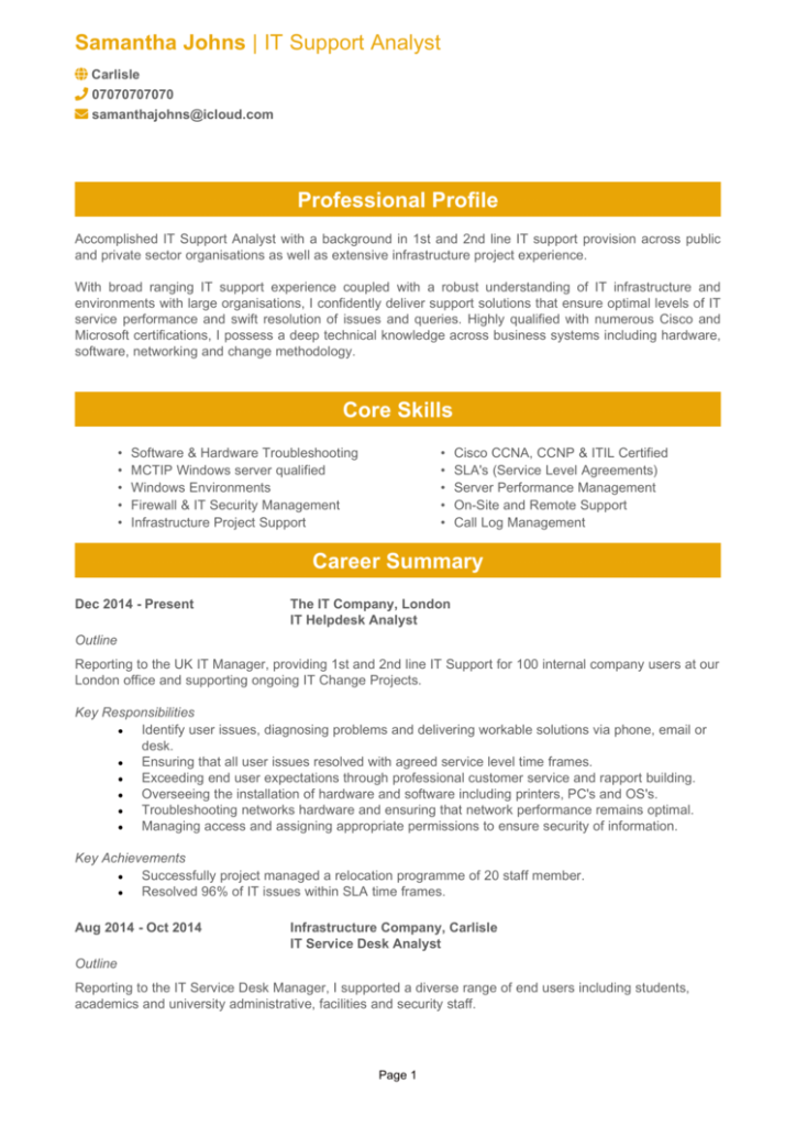 IT Support Analyst CV