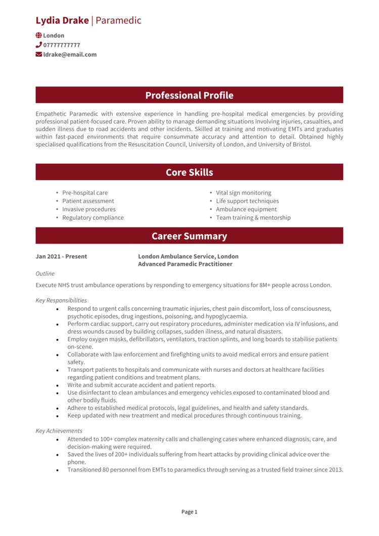 Paramedic CV