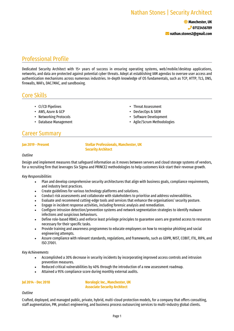 Security Architect CV-1 Security Architect CV