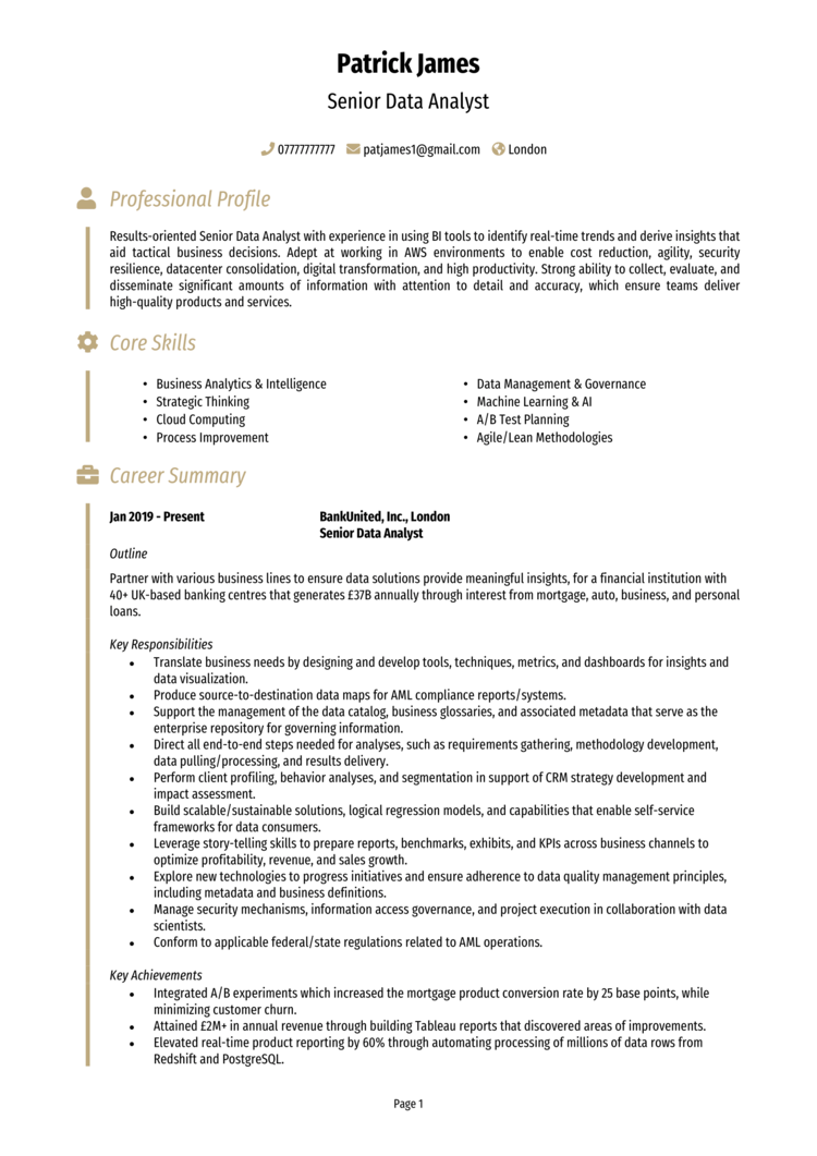 Senior Data Analyst CV