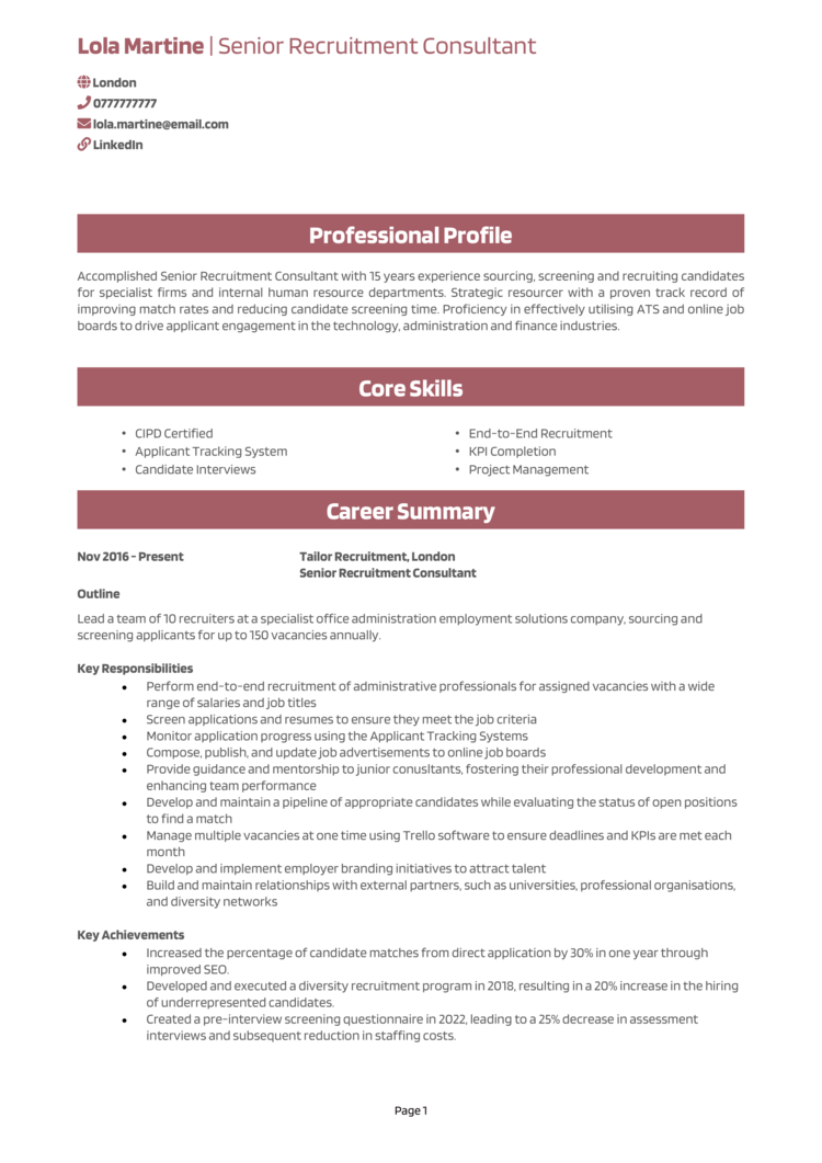 Senior Recruitment Consultant CV