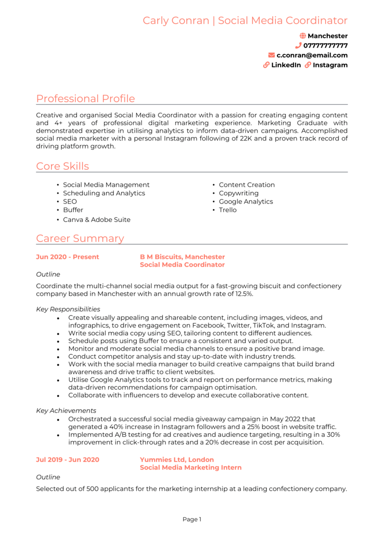 Social Media Coordinator CV