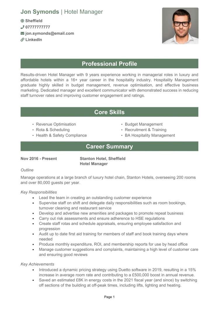 Hotel General Manager CV