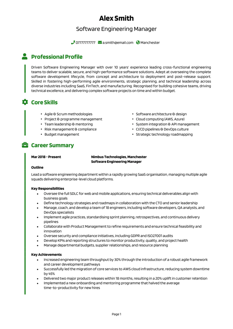 Software Engineering Manager CV