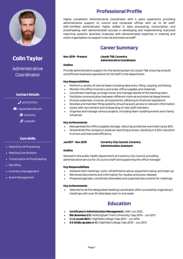 Admin Assistant CV