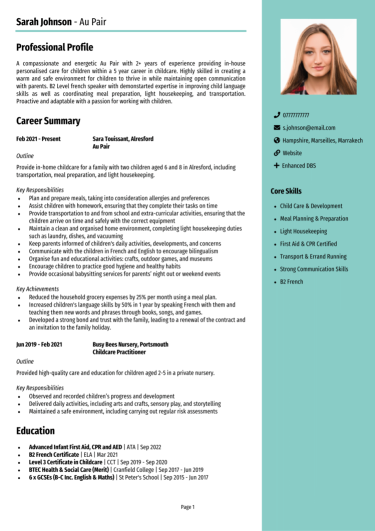 Au Pair CV