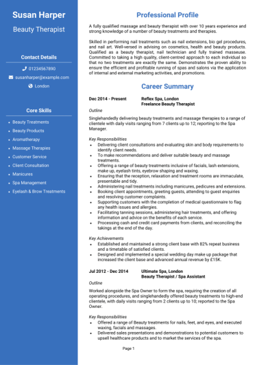 Beauty Therapist CV