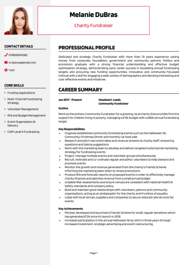 Charity Fundraiser CV