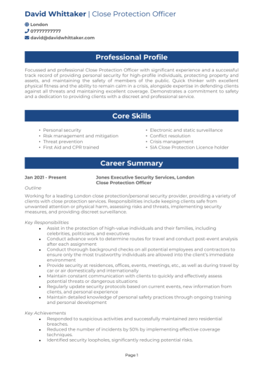 Close Protection CV