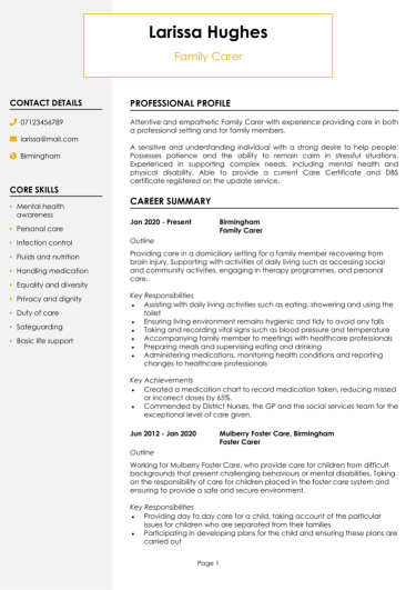 Family Carer CV
