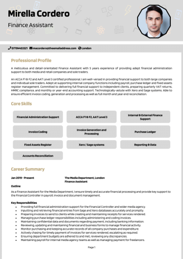 Finance Assistant CV
