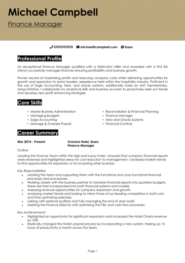 Finance Manager CV