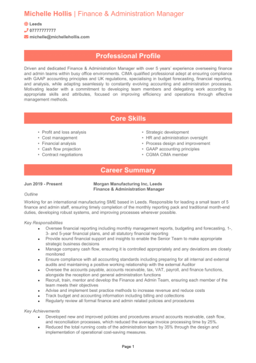 Finance Manager CV