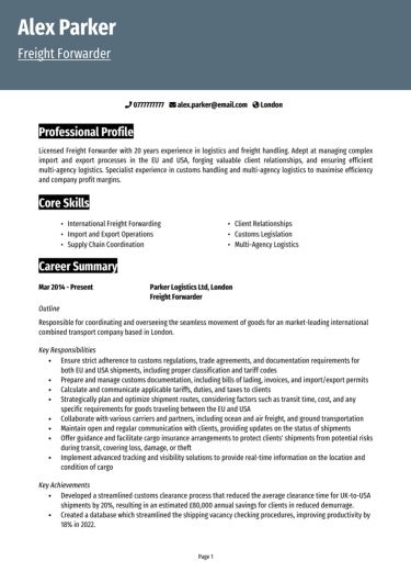 Freight Forwarder CV