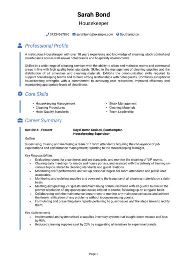 Housekeeper CV