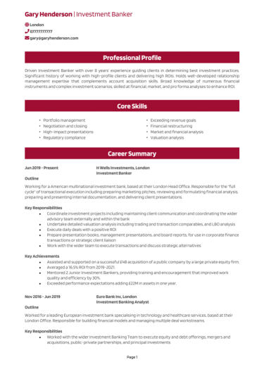 Investment Banking CV