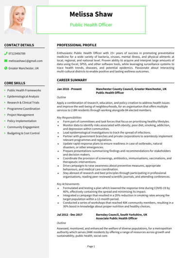 Public Health Officer CV