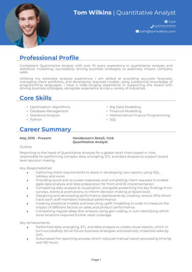 Quantitative Analyst CV
