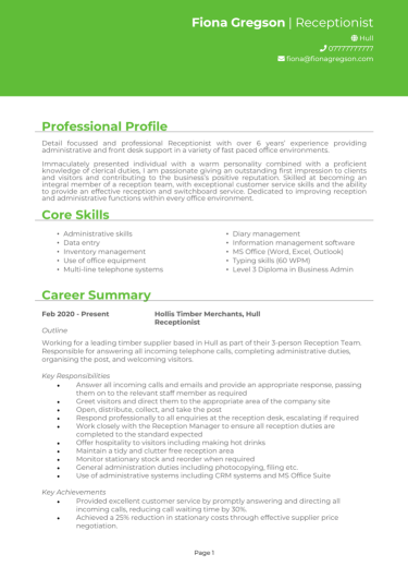 Receptionist CV