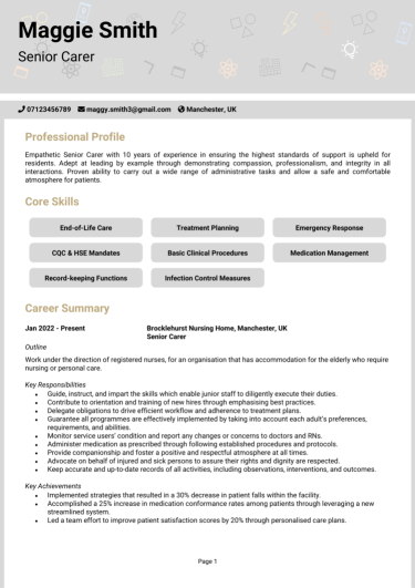 Senior Carer CV