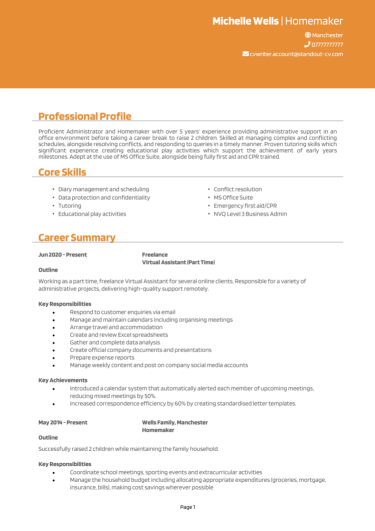 Stay at Home Mum CV