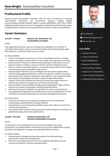 Sustainability Consultant CV