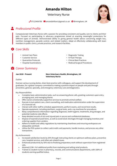 Veterinary Nurse CV