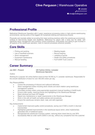 Warehouse Operative CV