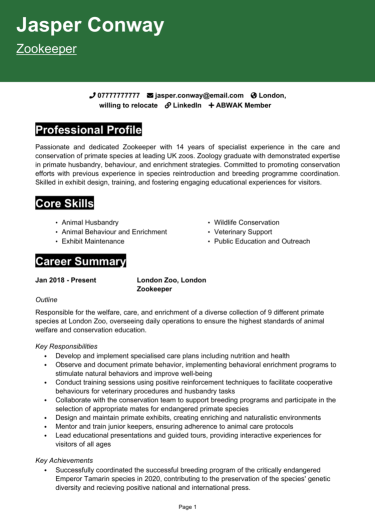 Zookeeper CV